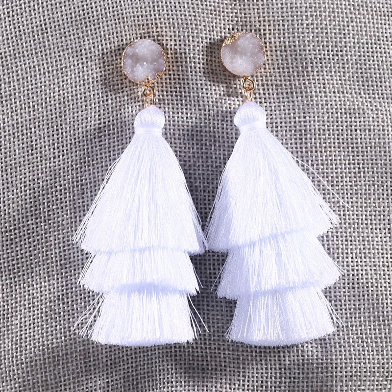 Picture of European and American Foreign Trade popular high-end fashion bohemian three-layer tassel earrings simple temperament exaggerated earrings for women