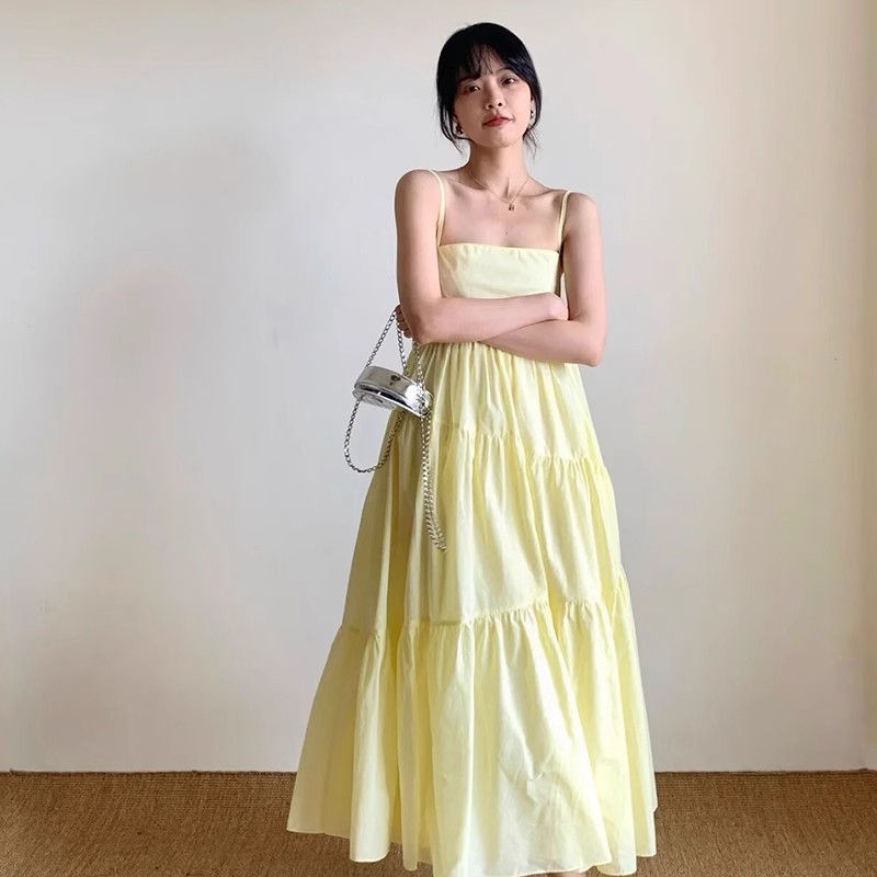 Sling dress Dopamine Sweet Style Summer Loose Slim Long Seaside Holiday Fairy Dress High-end Sense