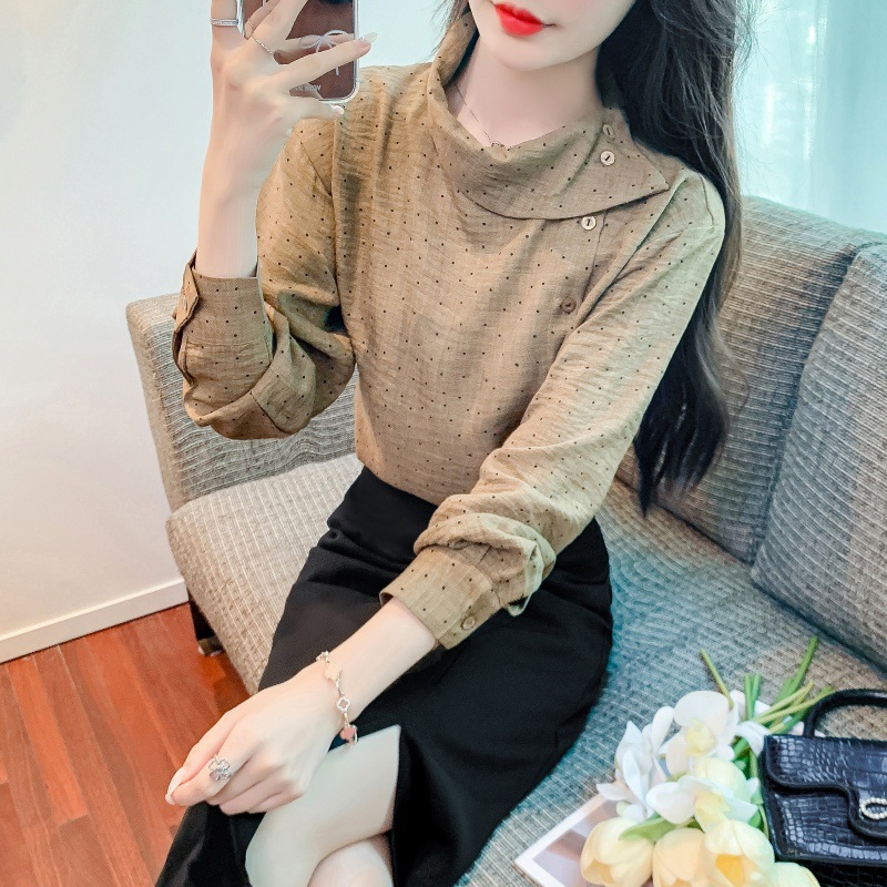 Spring and Autumn 2025 New Professional Shirt Women's Long Sleeve Temperament Workplace Women's Shirt Age-Reducing Irregular Top