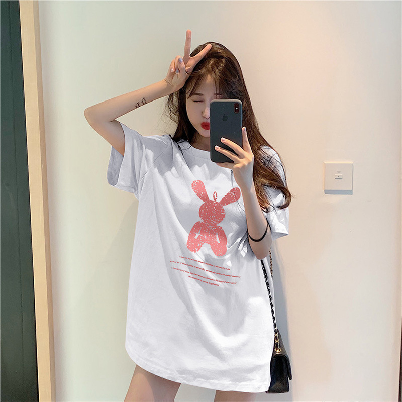Picture of Summer mid-length loose girlfriends bottoming shirt Women's cartoon ins round neck plus size short sleeve t-shirt women's top women's clothing