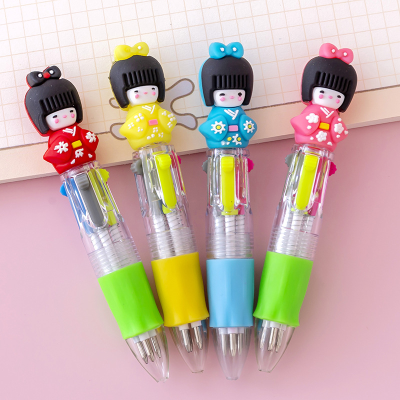 Picture of Korean cute cartoon cute head four-color mini color ballpoint pen student stationery gift prizes wholesale