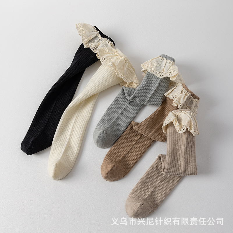 Picture of New children's socks spring and autumn girls large children's socks without heel tube socks South Korea lace baby cotton socks wholesale