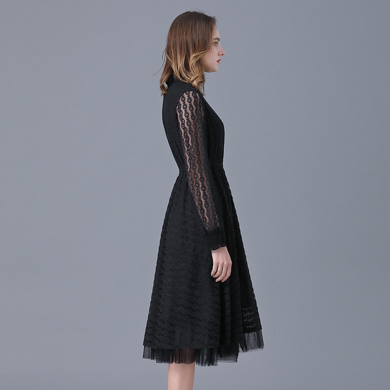 Picture of European and American plus size brand small black dress 2022spring and autumn new style fat sister long sleeve lace casual dress
