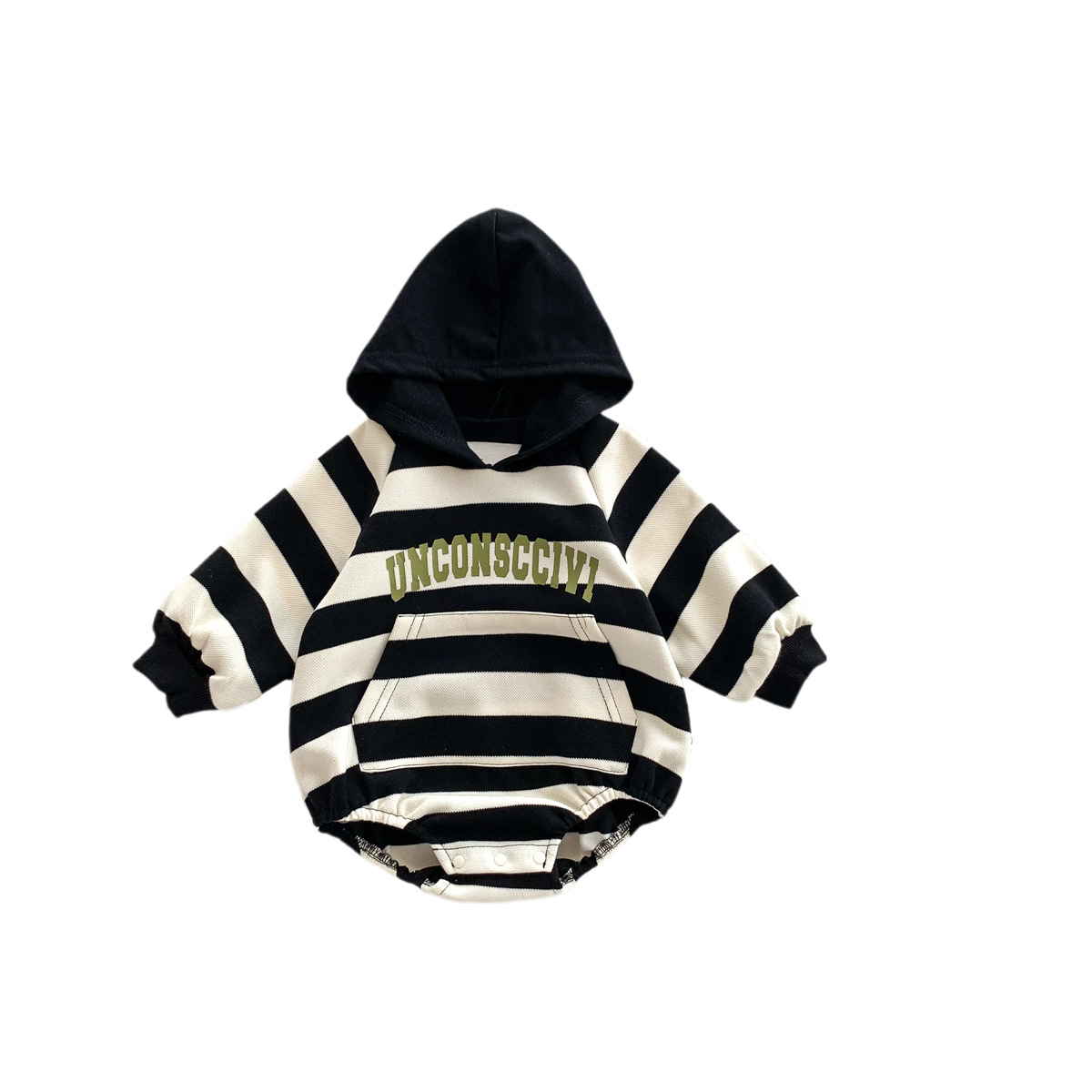 Picture of Ins K-Style Baby Spring & Fall Hooded Stripesd Bag Fart Clothes Newborn Male and Female Baby Fashionable Sweatshirt One-Piece Rompers