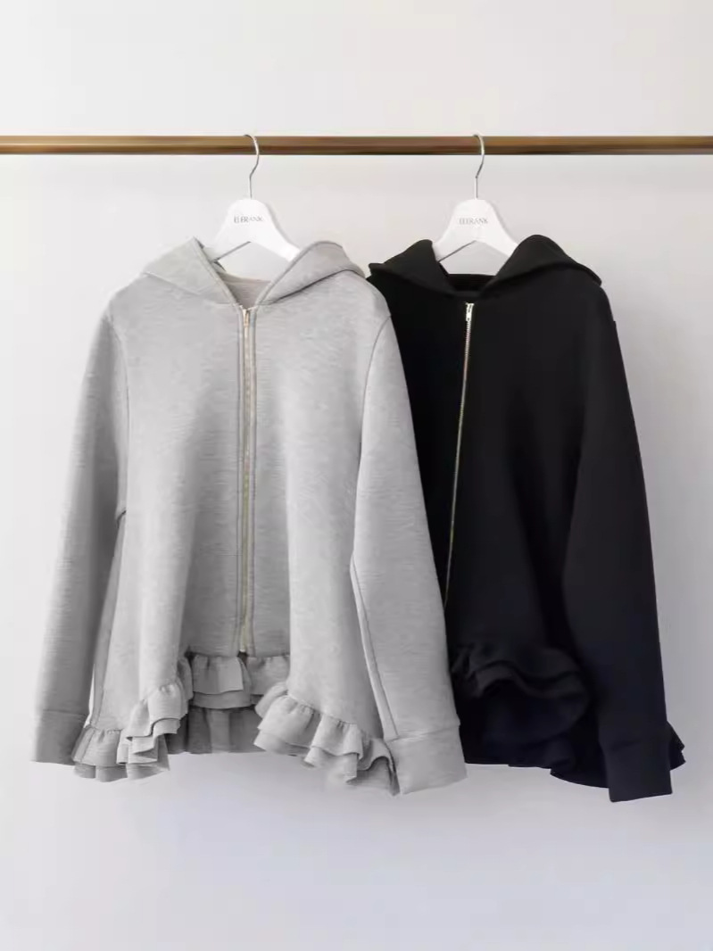 Picture of 2025 Japanese Style Autumn and Winter Lotus Leaf Hem Zipper Sweatshirt in Stock