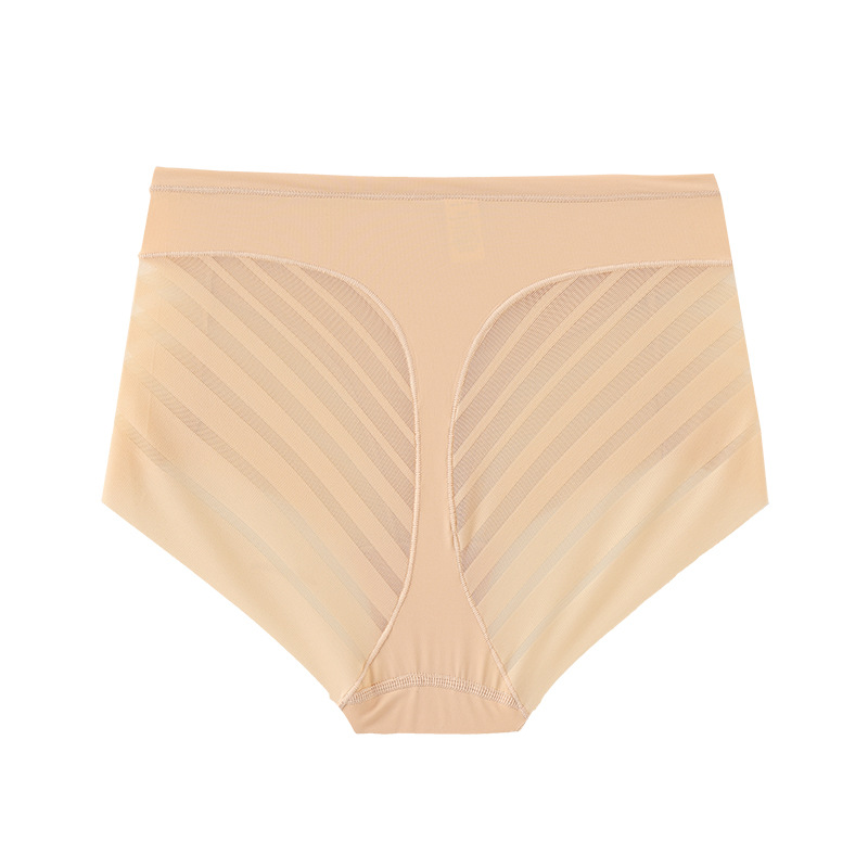 Picture of Explosions Mid-waist Briefs Belly-tight Waist-lifting Hip Transparent Mesh Striped Comfortable Cotton Crotch Large Size Panties