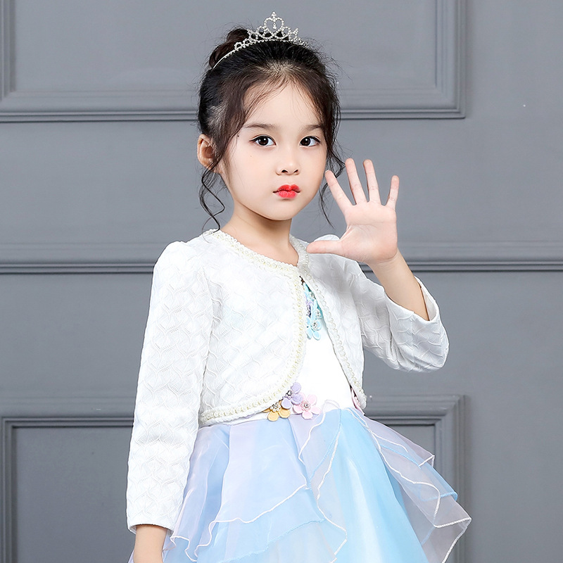 Picture of 2020 New Children's Shawl Lace Pearl Small Large Girl's Ware Shoulder Long Sleeve Coat Children's Wear Princess Small Outer Wear