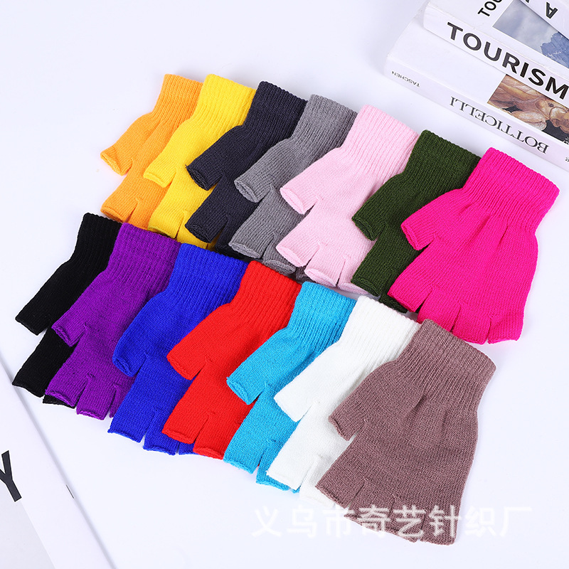Winter warm open finger gloves manufacturers wholesale in stock adult half finger gloves winter no finger knitted half gloves