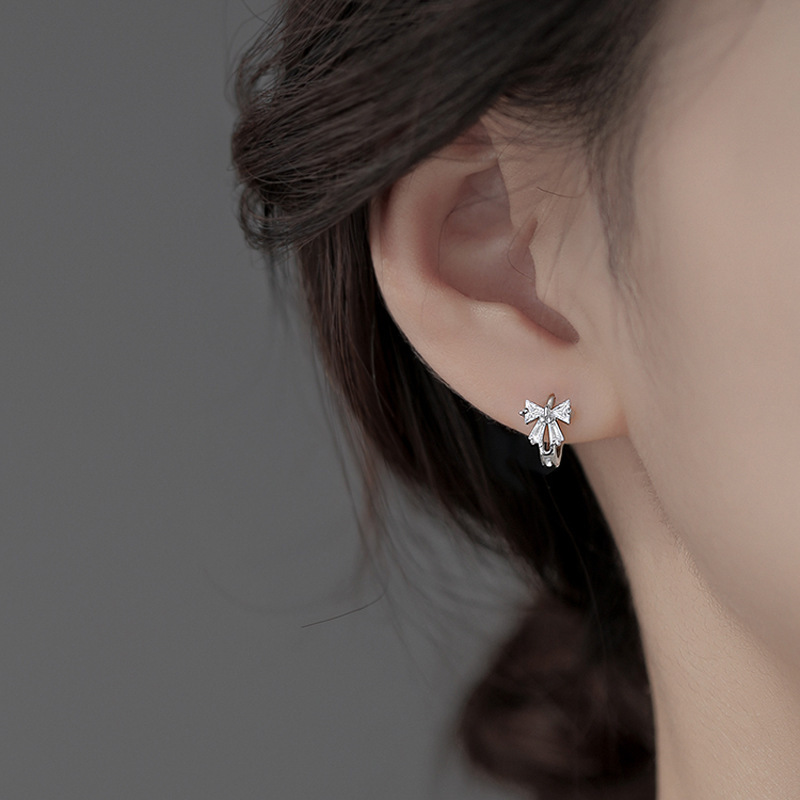 S925 Silver Plated Bow Small Ear Buckle Korea Dongdaemun 2021 New Fashionable Sweet Girl Heart Circle Ear Ring