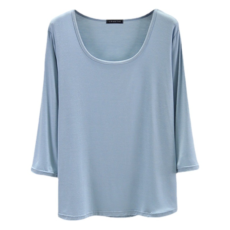 2023 Spring New Korean Style Round Neck Three-Quarter Sleeve T-Shirt Women's Casual Breathable Bottoming Shirt Top Breathable and Plaid