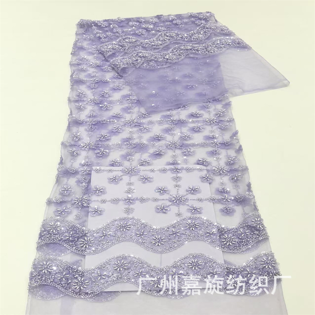 Crystal Sequin Rice Beads Mesh Lace Fabric Laser Stereo Flower Dress Dai Clothing Wedding Dress Children's Clothing Embroidered Cloth