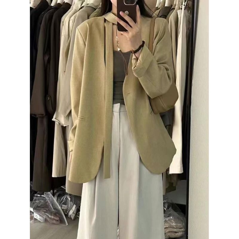 Picture of khaki V-neck Suit Jacket Women's 2025 Spring New High-end Sense Loose Casual Elegant Suit Ins Trendy