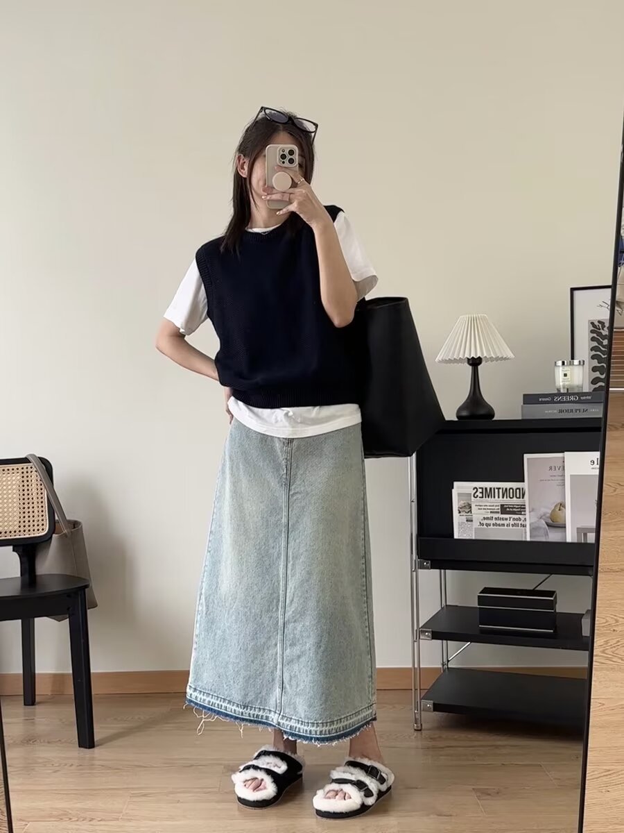Culottes Denim Short Skirt Women's Summer New Niche Design High Waist Crotch Covering Slimming Look A-line Skirt ins