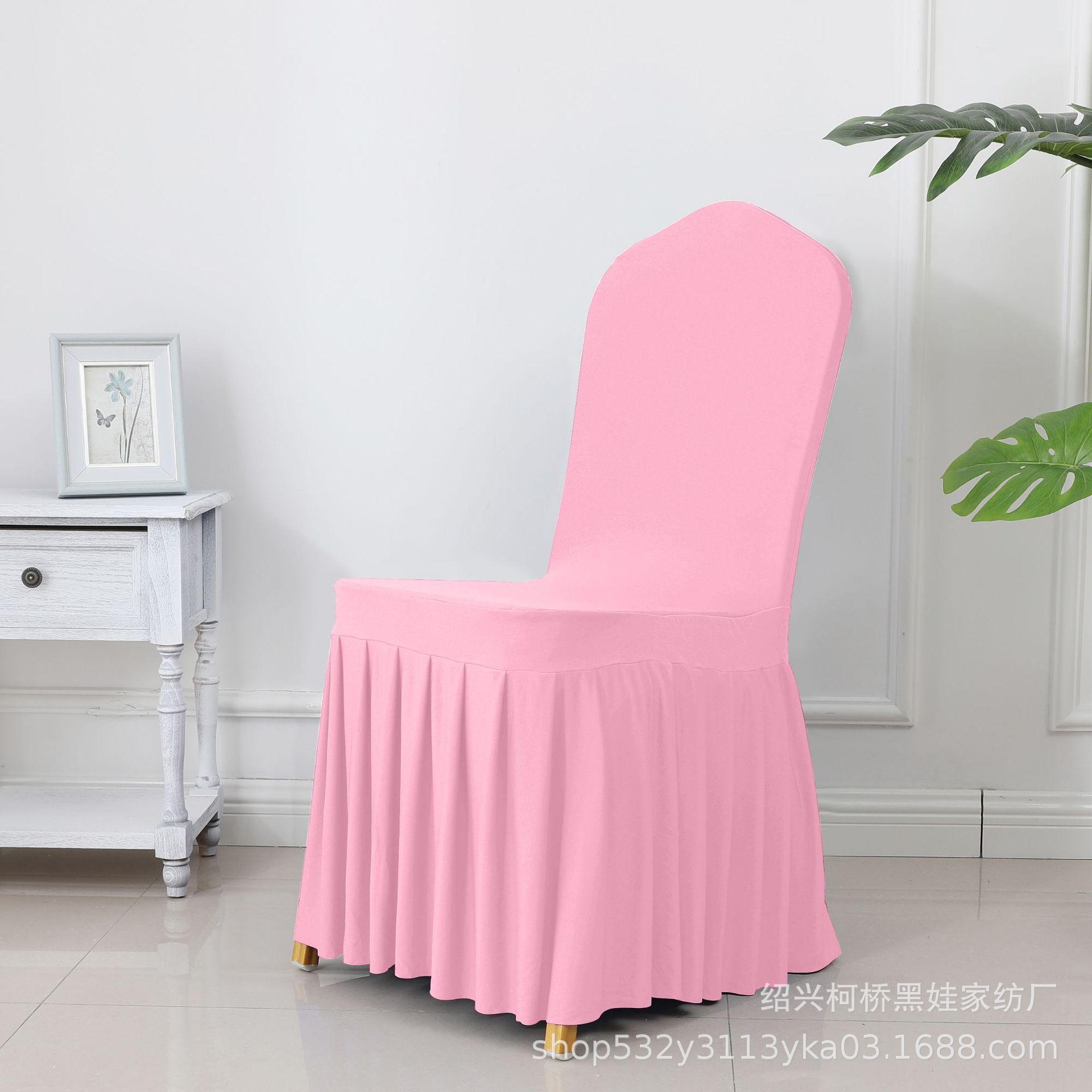 Picture of Chair Cover Thickened Stretch Pleated Skirt Dining Chair Cover Hotel Wedding Banquet Event Stool Cover Hotel Cloth