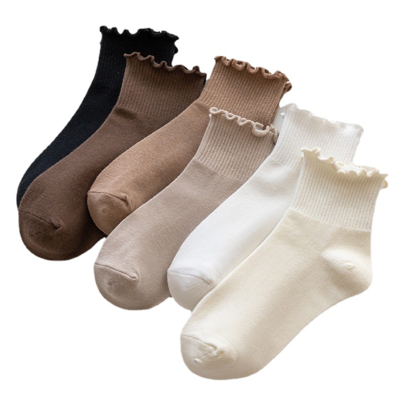 Ear-edged jk socks women's spring and summer white with loafers short socks Japanese small leather shoes black pile socks
