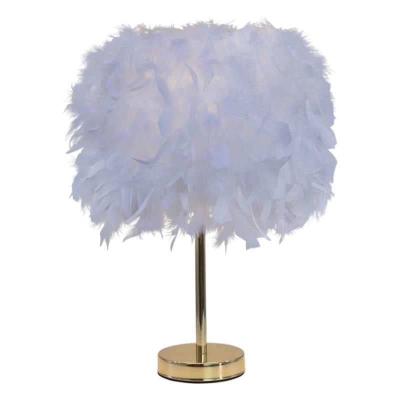 Casual Cross-Border E-Commerce Gold Pole Accessible Luxury Creative Feather Lamp Bedroom Bedside Feather Table Lamp Wedding Warm