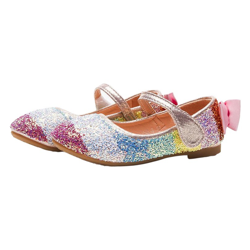 Rainbow Sequins Girls Princess Shoes 2023 Spring New Large Children's Flat Shoes Dance Banquet Crystal Children's Shoes