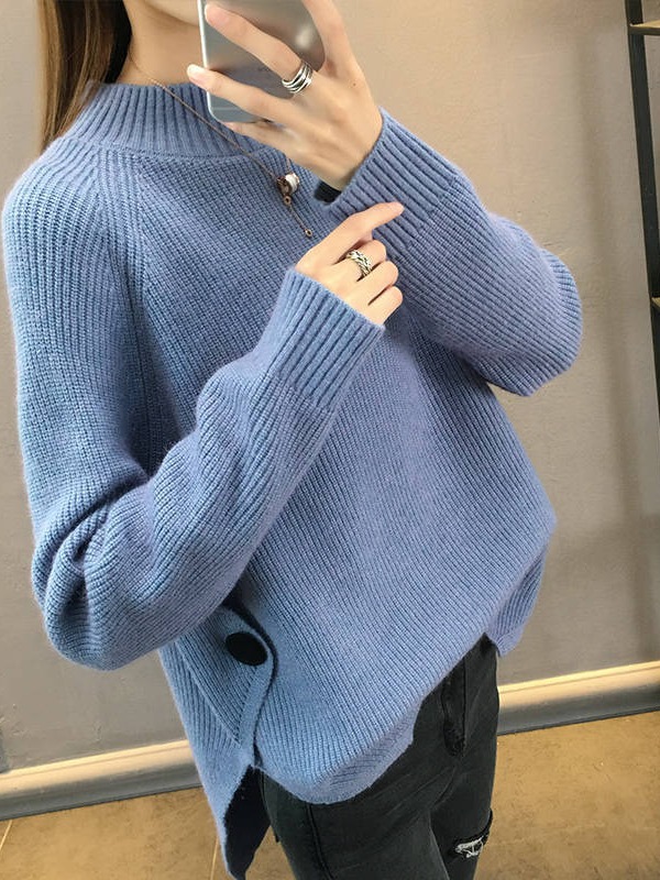 Picture of Autumn and Winter 2024 New Women's Half Turtleneck Sweater Women's Pullover Loose Korean Style Knitted Bottoming Shirt Outer Top