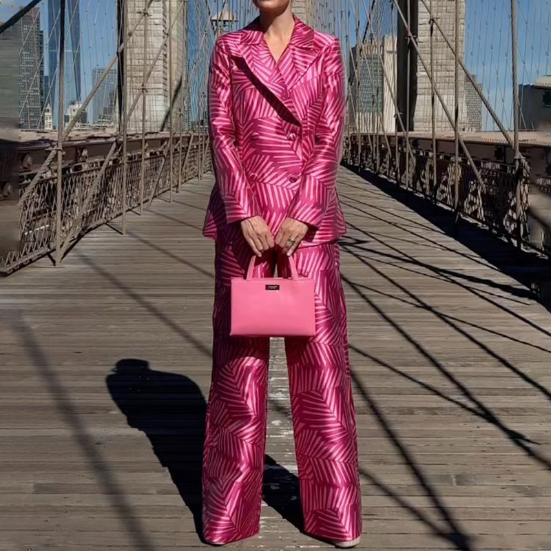FD1249 2023 Spring New Cross-border Women's Elegant Fashion High-end Lapel Straight Leg Pants Suit Two-piece Set
