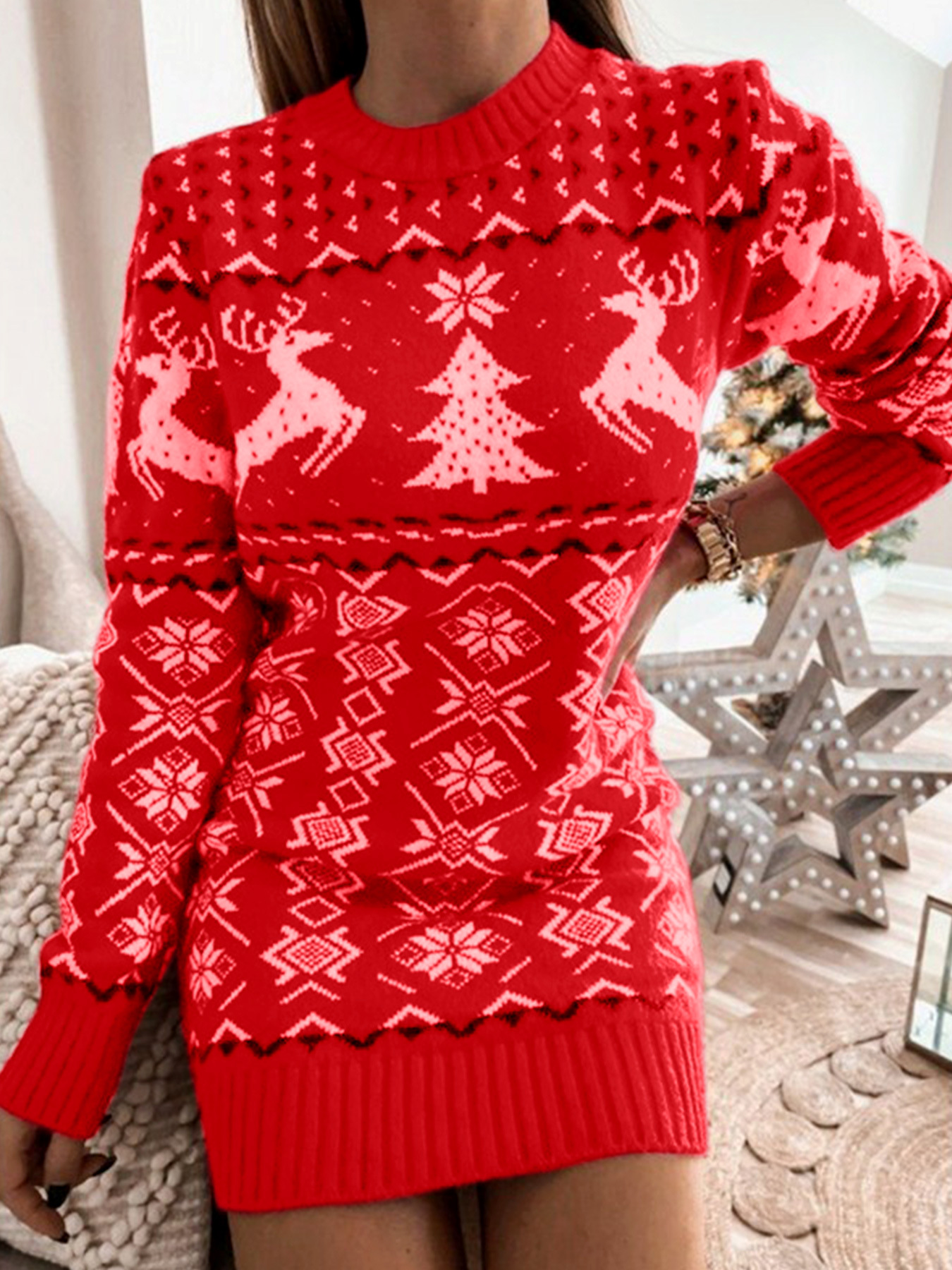 Foreign Trade Cross-border Europe and America Amazon Source Pullover Slim Fit Christmas Deer Knitted dress Spring Autumn Winter