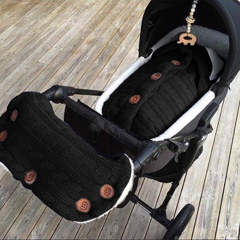 Picture of Spring Autumn Winter Knitted Sleeping Bag Baby Carriage Sleeping Bag Swaddling Cart Sleeping Bag Button Twist Sleeping Bag fleece-lined Thickened Bag