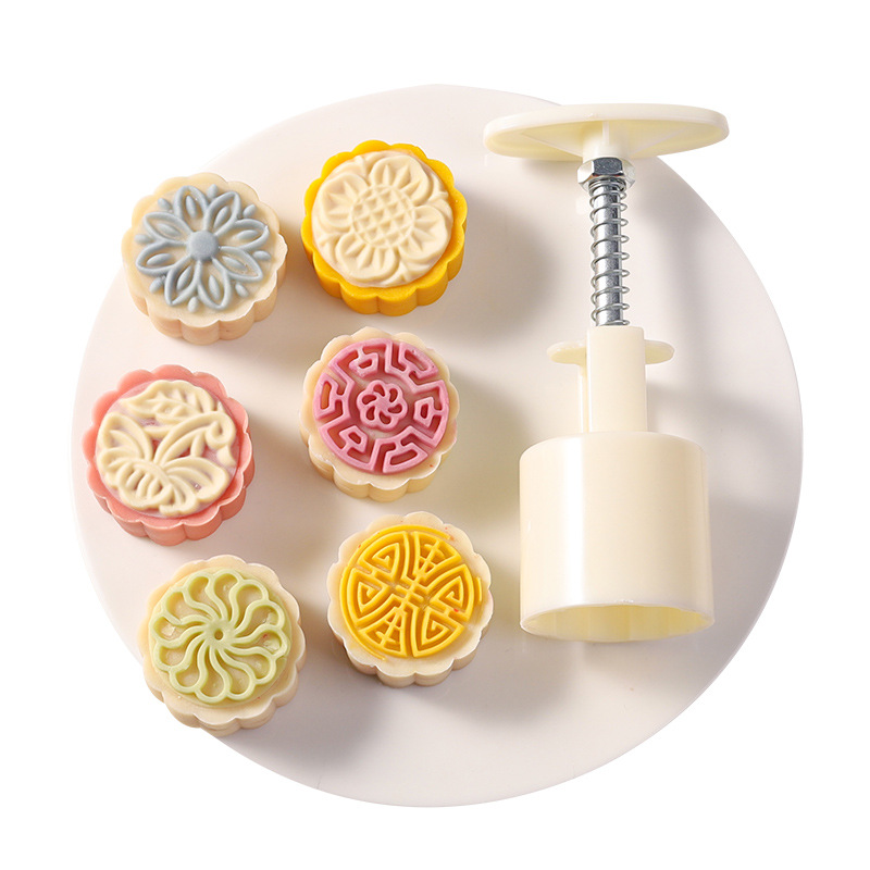 Picture of New 50g75g100g traditional pattern cartoon moon cake mold household hand pressure abrasive tool baking pressing ice cream