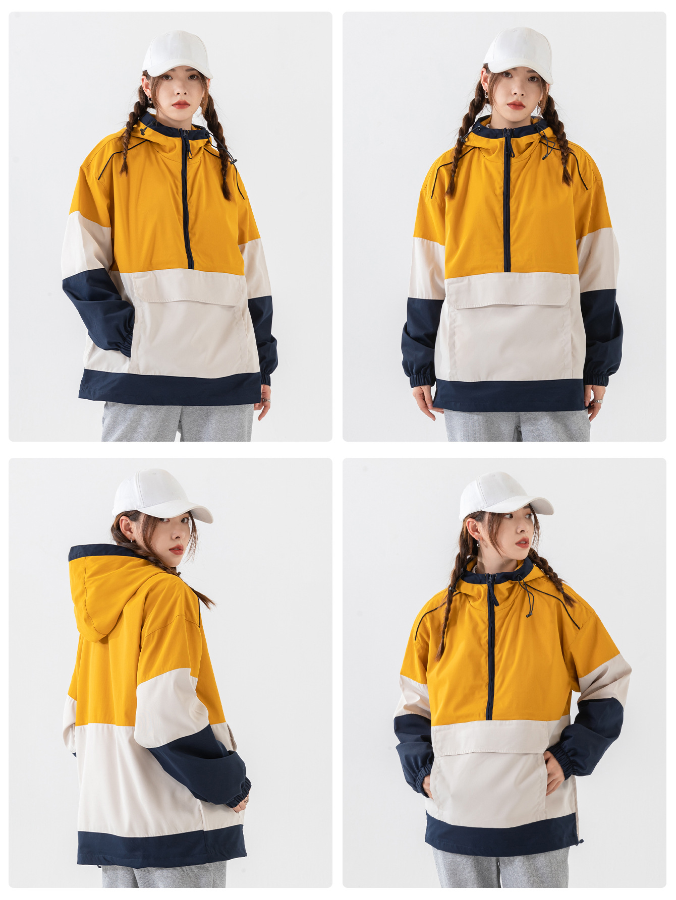 Picture of Spring and Autumn Loose-Fitting Plus-Size Half-Cardigan Unisex Pullover Japanese-Style Workwear Windbreaker Long-Sleeve Windproof Jacket for Women Cross-Border