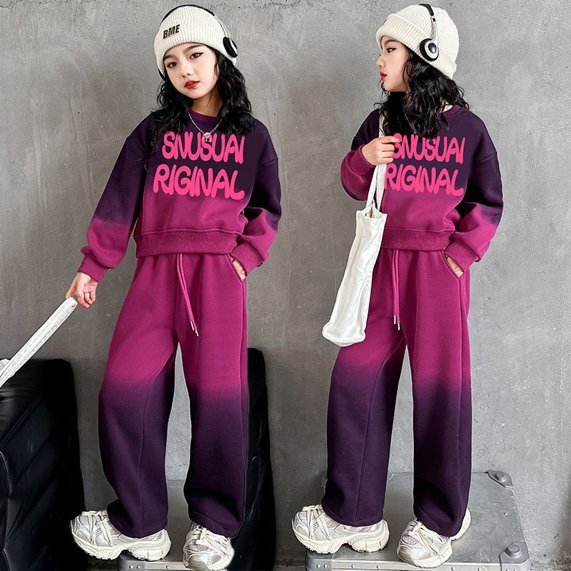 Girls' suit Spring and Autumn 2025 New Children's Western Style Gradual Change Autumn Clothing Large Children's Gradual Change Casual Sweatshirt Two-piece Set