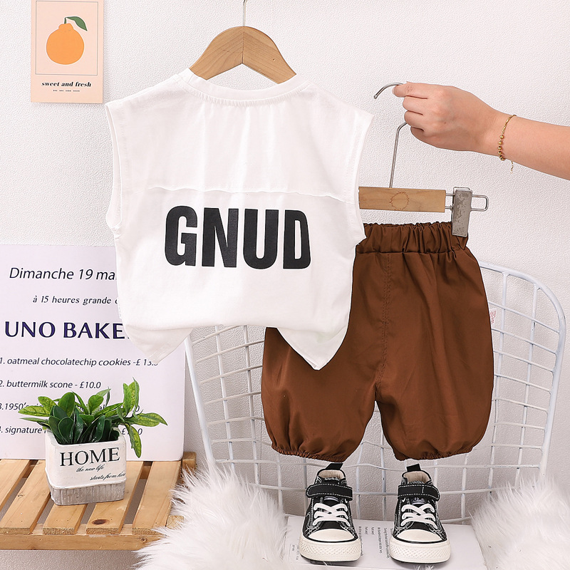 Picture of Summer foreign-style baby two-piece boy's new summer handsome thin stitching letter vest suit tide direct sales