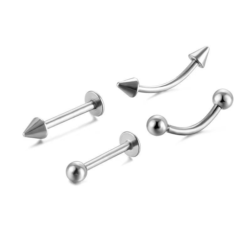 316L titanium steel eyebrow nail lip nail double pointed cone head round head curved rod manufacturers wholesale outer teeth stainless steel spot cross-border