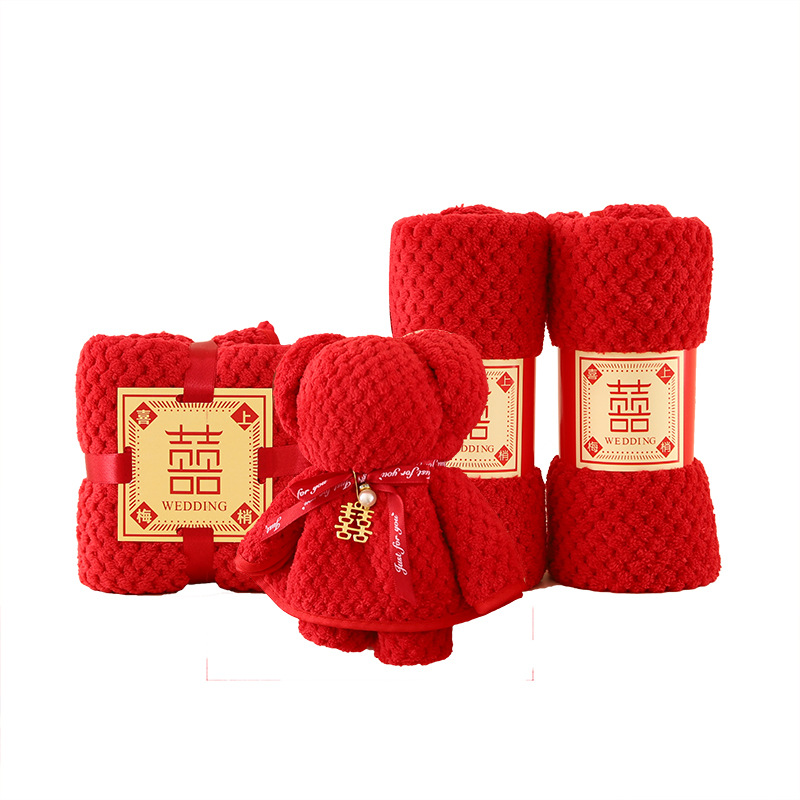 Picture of Bear towel coral fleece hand gift wedding wedding wedding shop promotion activity opening gift red towel advertising gift