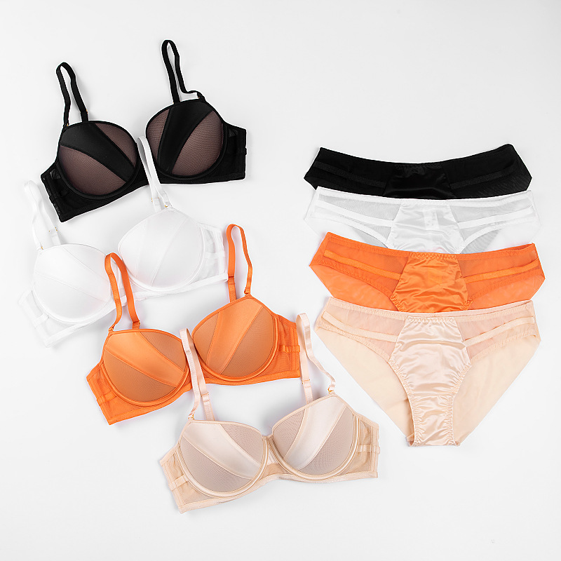 New Sexy Underwear Women's European and American Breast Gathering Anti-sagging Bra Orange Foreign Trade Bra suit Wholesale