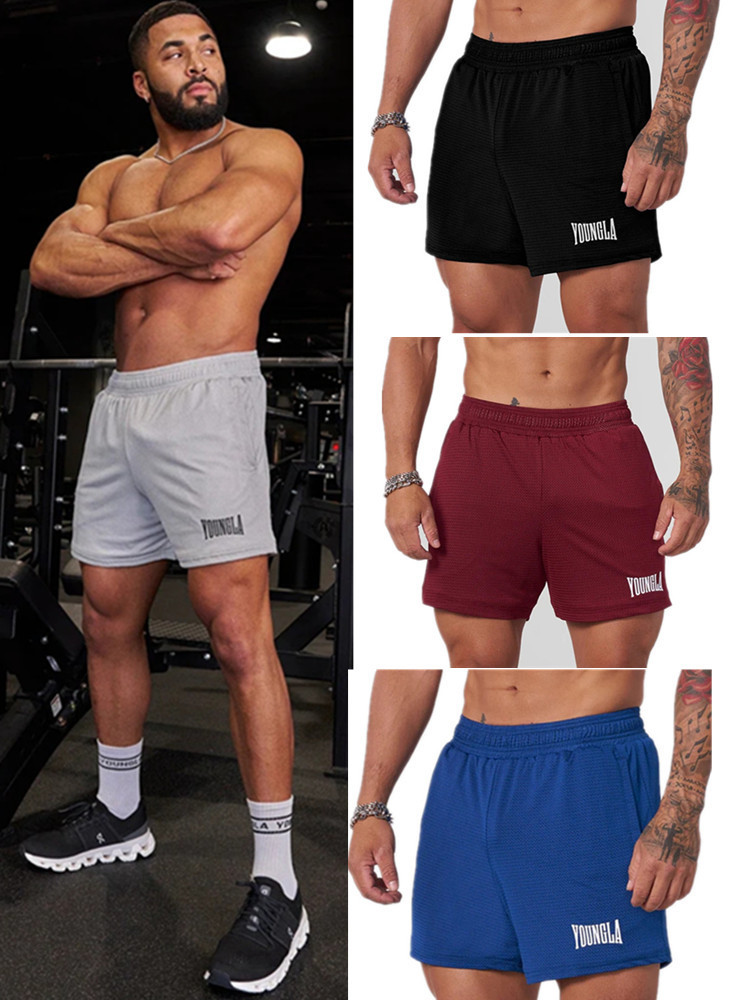 Youngla Sports Shorts Men's Fitness Quick-Drying Deep Pedal Shorts Woven Straight Three-Quarter Pants Stretch Slim Pants