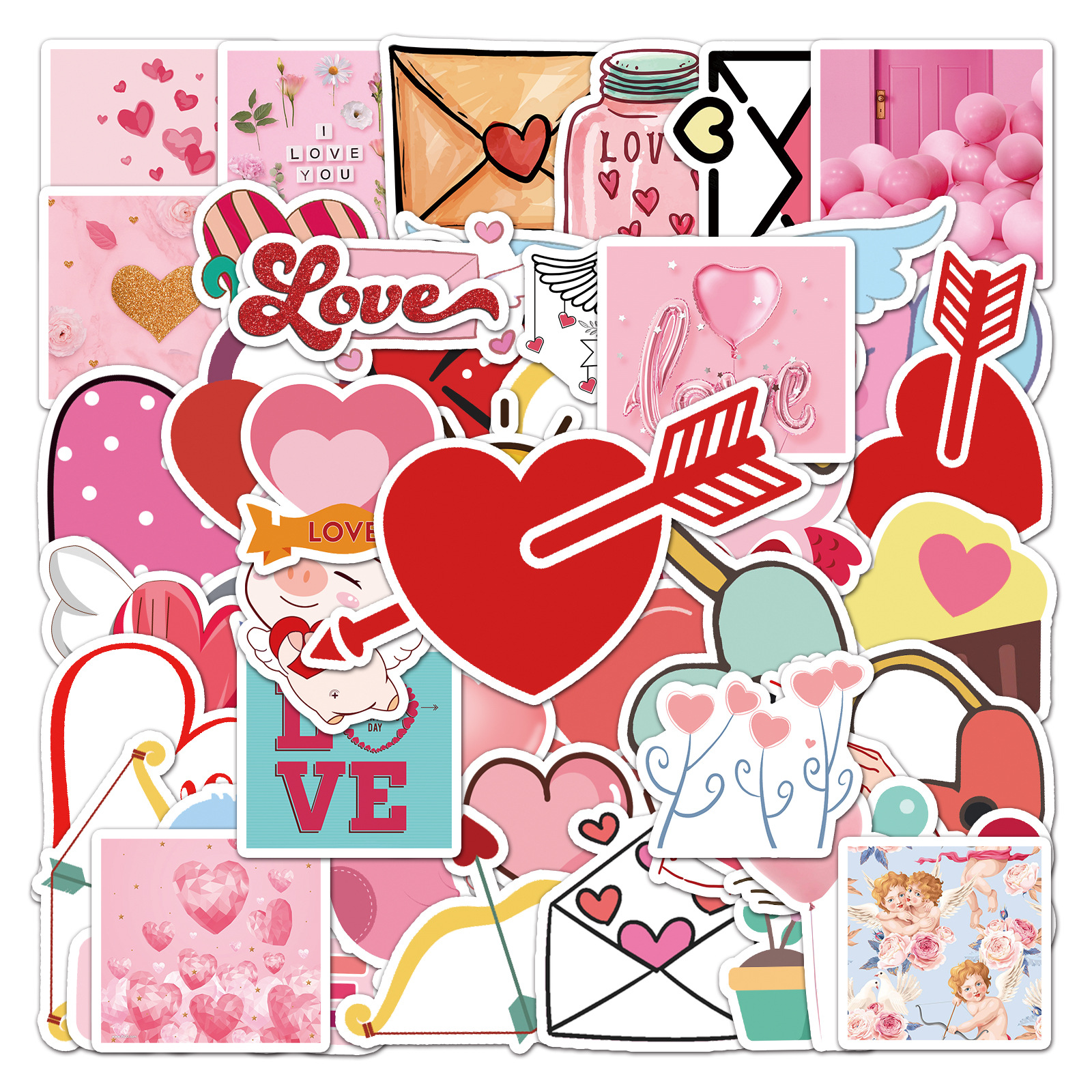 Picture of 50 cartoon ins sweet Valentine's Day love pink small fresh decoration DIY skateboard luggage stickers waterproof