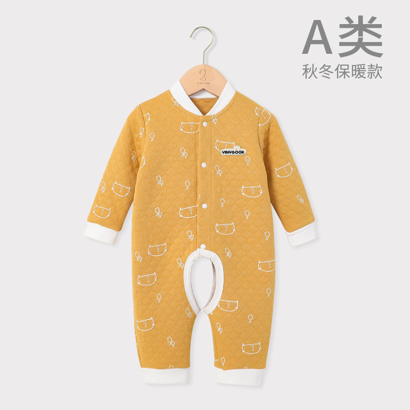 Picture of Baby Jumpsuit Pure Cotton Quilted Crawling Suit Pajamas Seamless Set Unisex Baby Romper Autumn and Winter Outfit Cartoon Pattern