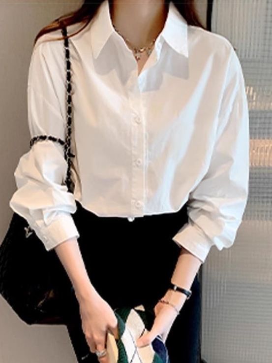 Picture of Uniform Shirt Basic Long-Sleeved White Shirt for Women New Versatile Basic Work Clothes with Retro Shirt for Women