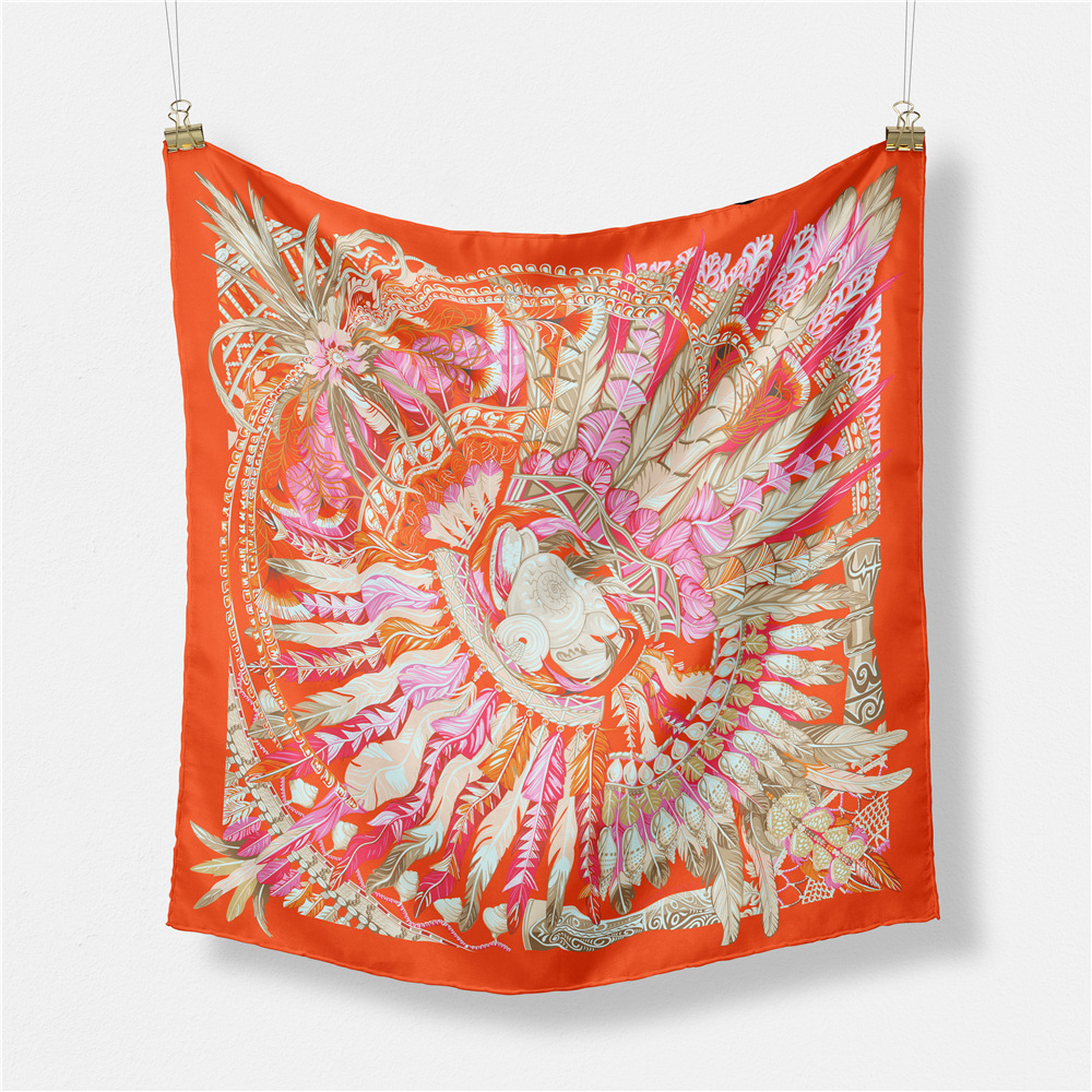 Picture of New 53cm Fashion Small Square Scarf Taiwan Version Printed Twill Satin Machine Fine Rolled Edge Women's Scarf Headscarf Wholesale
