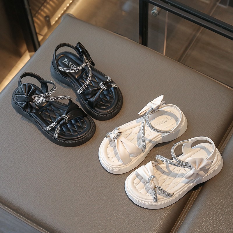 Girls' Sandals 2025 Spring and Summer New Arrival Rhinestone Fashionable Stylish Large Children Soft Sole All-Match Princess Sandals Single-layer Shoes