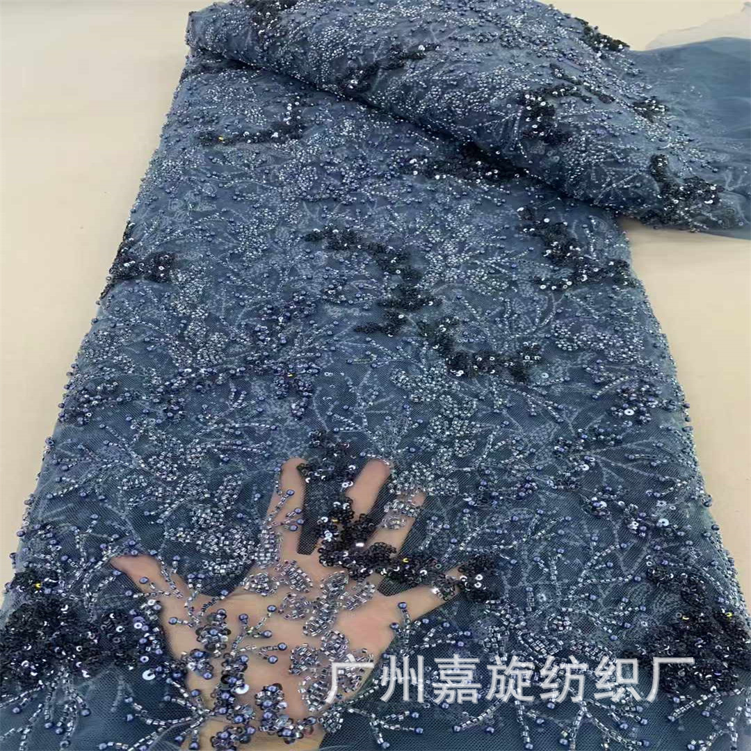 Picture of Heavy Industry Beaded Tube Embroidered Sequins French Fashion Evening Dress Fine Plant Embroidered Beads Wedding Lace Fabric Lace