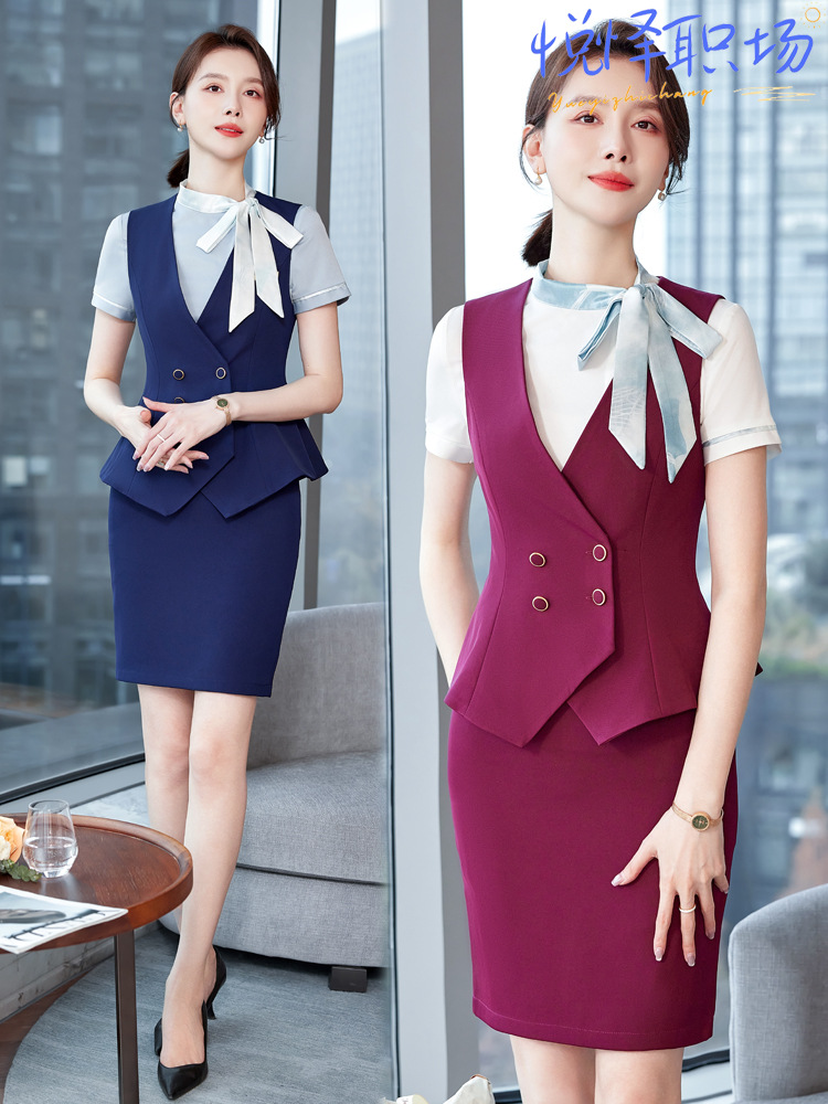 High-end professional suit women's summer fashion temperament goddess style hotel front desk vest formal wear sales department work clothes