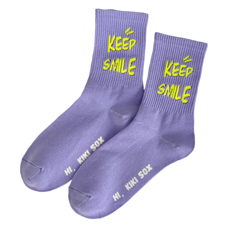 Smiley Letter Socks Korean Women's Socks Autumn and Winter Trendyy Street Style Skateboard Socks Ins Popular Outer Wear Sports Socks