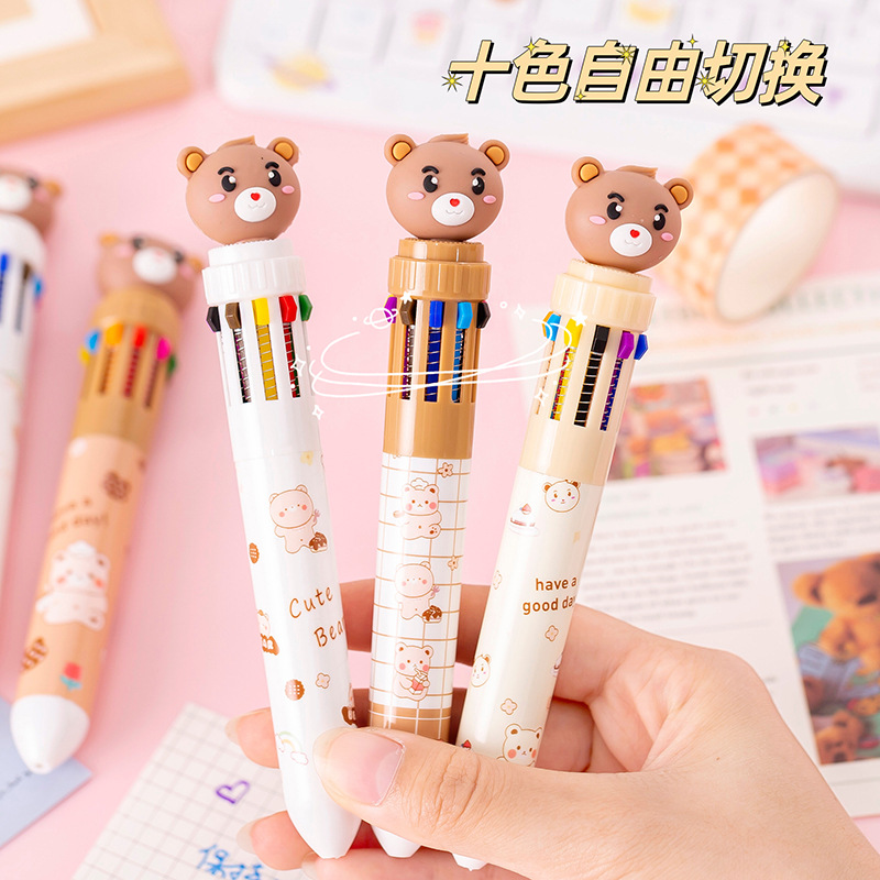 Picture of Ten-color ballpoint pen cartoon milk fat cute bear creative multi-color hand account pen pressing color pen multi-color pen