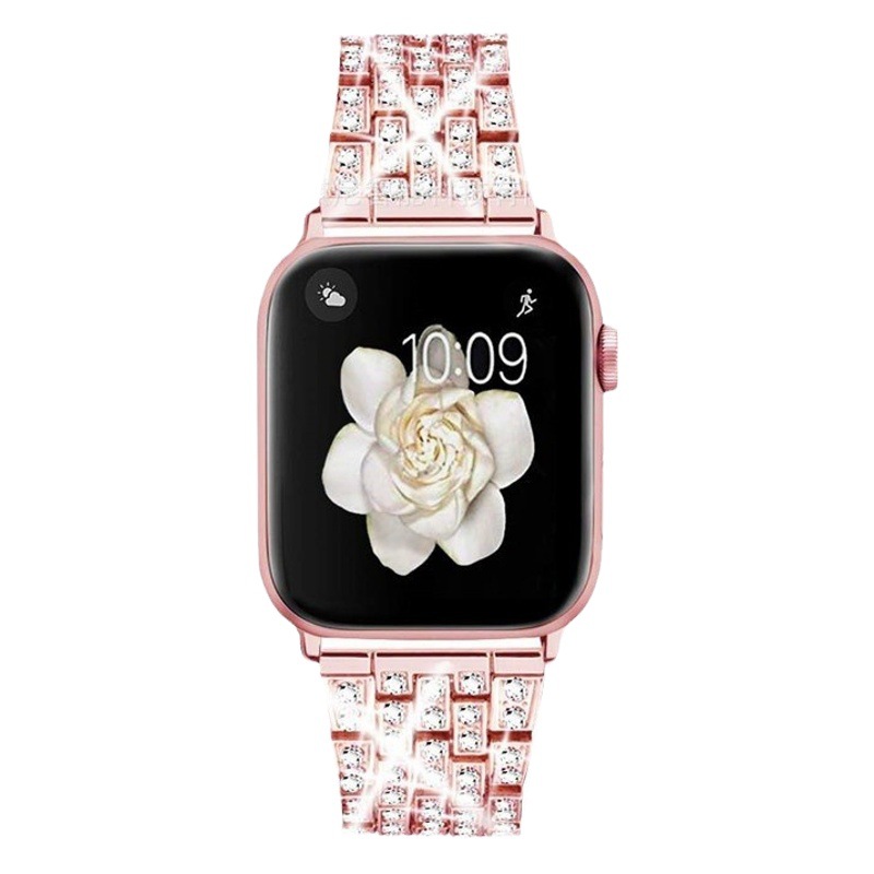 Cross-Border Direct Supply of Apple Watch Straps with Five-Bead Full Diamond Metal, Suitable for iWatch 1-11 Generations, Colorful Diamond Women's Model