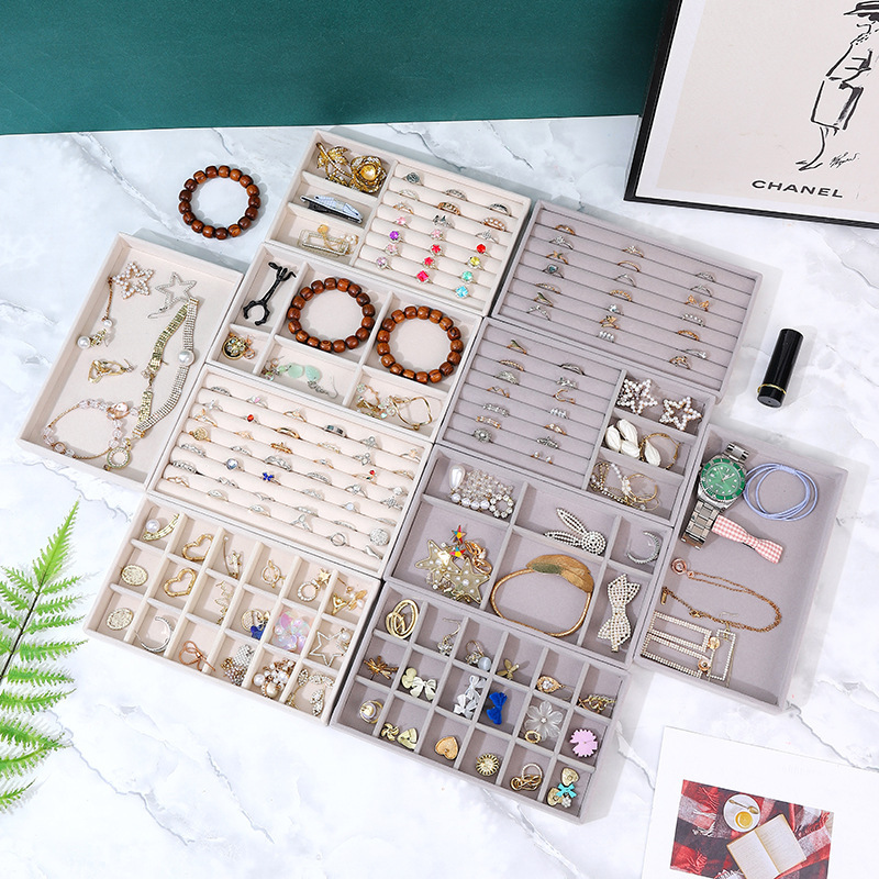 Picture of Cross-border in stock Flannel Jewelry Plate small size Beige Drawer Storage Jewelry Plate Home Display Storage Box