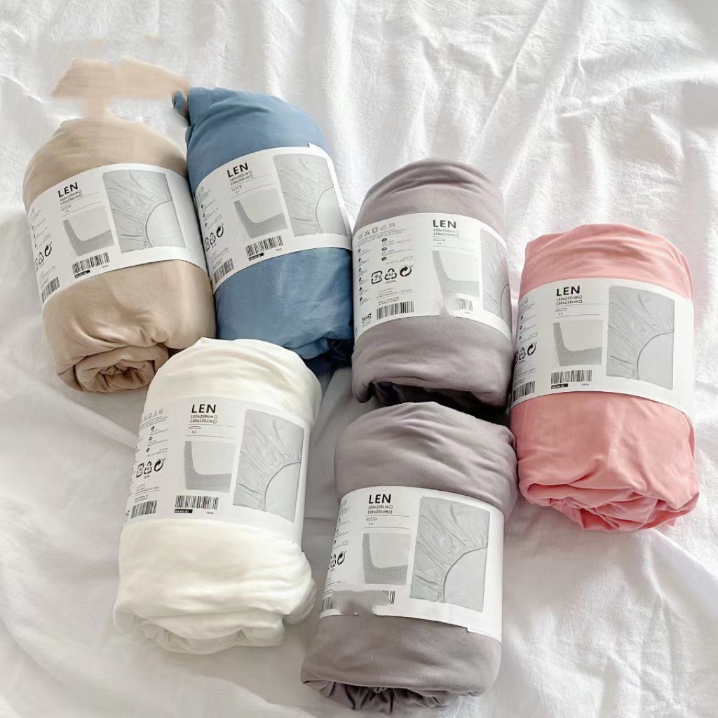 Solid color breathable knitted cotton fitted sheet dustproof non-slip fixed mattress protective cover fully surrounded bedspread seamless hair generation