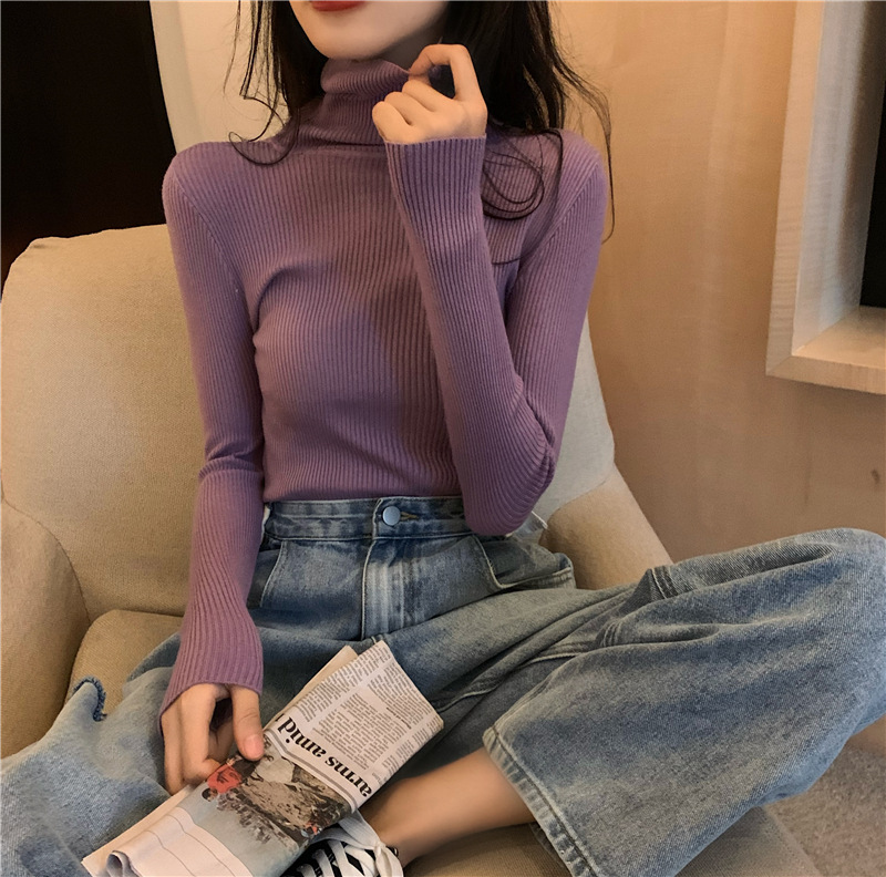 Picture of High Collar Base Shirt Women's Autumn and Winter All-match Sweater Korean Style New Spring and Autumn Slim-fit Long-sleeve Inner Knitted Top