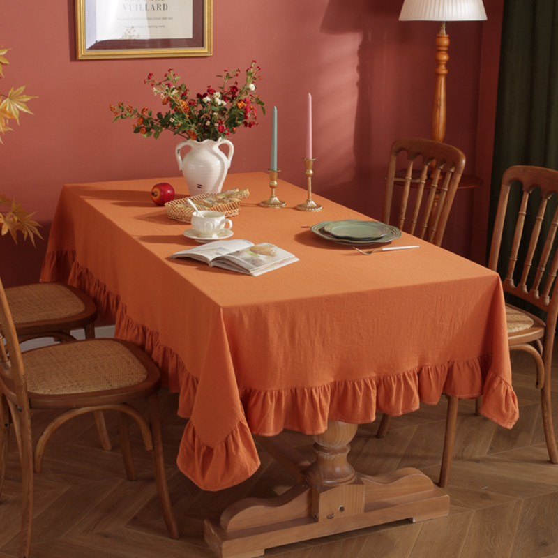 Le Xuan show autumn ins style pumpkin color pure cotton ruffled tablecloth Halloween decoration photo background cloth wholesale