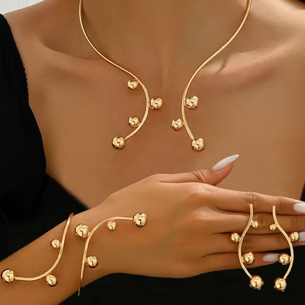 Europe and the United States cross-border supply of elegant fashion shaped lines geometric round bracelet collar earrings suit ladies niche