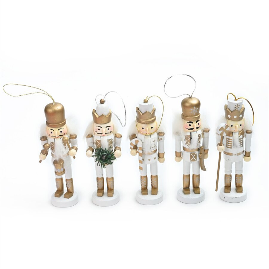 In-Stock Cross-Border Sb58363 Gold and White 5-Piece Set 12cm Puppet Ornaments Five-Piece Set Christmas Nutcracker Ornaments