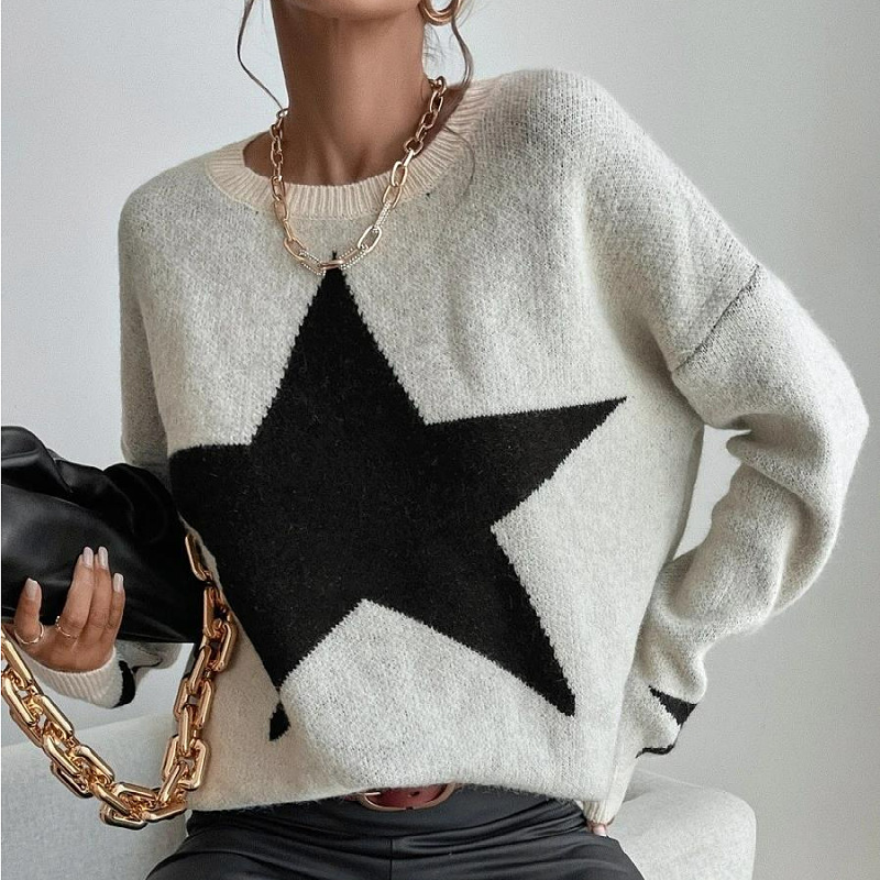 Picture of 2025 Autumn/Winter New Cross-Border Women's Pullover Sweater Round Neck Ribbed Elegant and Unique Knitted Sweater Jacket for Women